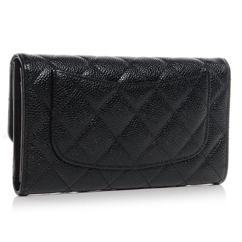 CHANEL Caviar Quilted Long Flap Wallet Black 